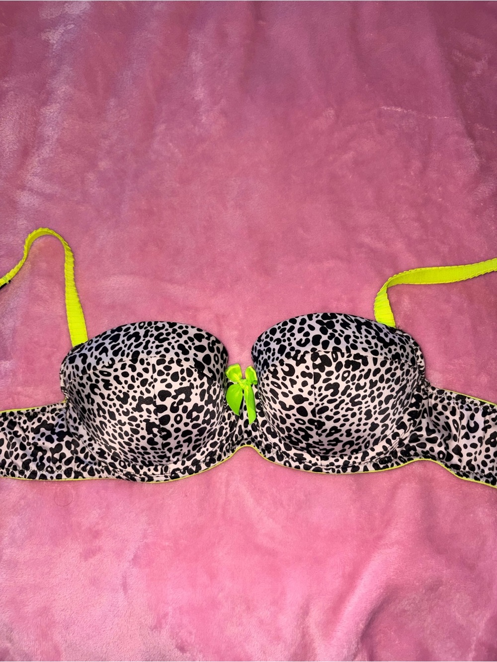 Victoria's Secret Neon Yellow Trim Leopard-Print Bra